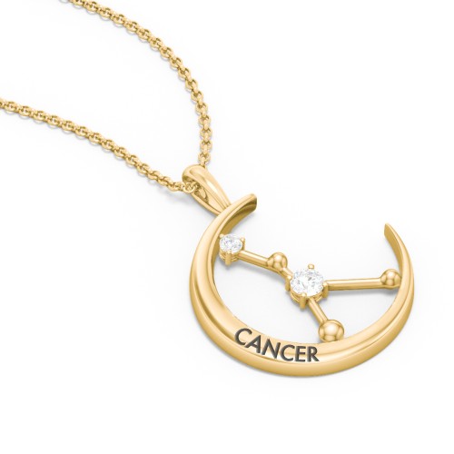 Engravable Cancer Constellation Necklace With Gemstone – 18K Gold Plated Silver with Diamond