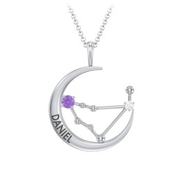 Engravable Capricorn Constellation Necklace With Gemstone