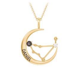 Engravable Capricorn Constellation Necklace With Gemstone in 18K Gold Plated Silver with Smokey Quartz and White Premium Zirconia