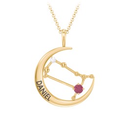 Engravable Gemini Constellation Necklace With Gemstone in 18K Gold Plated Silver with Ruby and White Premium Zirconia