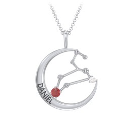 Engravable Leo Constellation Necklace With Gemstone
