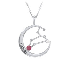 Engravable Leo Constellation Necklace With Gemstone