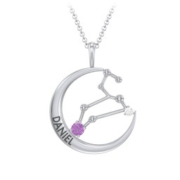 Engravable Leo Constellation Necklace With Gemstone