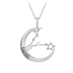 Engravable Pisces Constellation Necklace With Gemstone