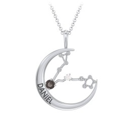 Engravable Pisces Constellation Necklace With Gemstone