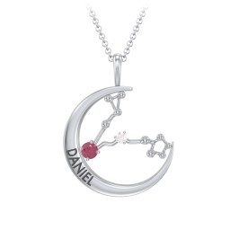 Engravable Pisces Constellation Necklace With Gemstone