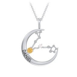 Engravable Pisces Constellation Necklace With Gemstone