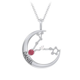 Engravable Pisces Constellation Necklace With Gemstone