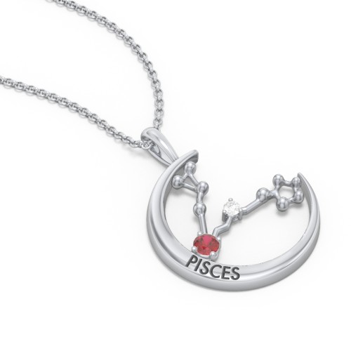 Engravable Pisces Constellation Necklace With Gemstone