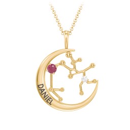 Engravable Sagittarius Constellation Necklace With Gemstone in 18K Gold Plated Silver with Ruby and White Premium Zirconia