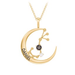 Engravable Scorpio Constellation Necklace With Gemstone in 18K Gold Plated Silver with Smokey Quartz and White Premium Zirconia