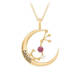 Engravable Scorpio Constellation Necklace With Gemstone in 18K Gold Plated Silver with Ruby and White Premium Zirconia