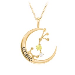 Engravable Scorpio Constellation Necklace With Gemstone in 18K Gold Plated Silver with Citrine and White Premium Zirconia