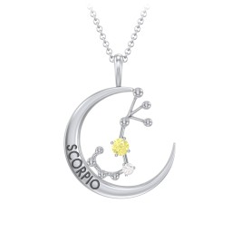 Engravable Scorpio Constellation Necklace With Gemstone in 925 Sterling Silver with Citrine and White Premium Zirconia