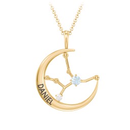 Engravable Virgo Constellation Necklace With Gemstone in 18K Gold Plated Silver with Aquamarine and White Premium Zirconia