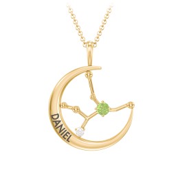 Engravable Virgo Constellation Necklace With Gemstone in 18K Gold Plated Silver with Peridot and White Premium Zirconia