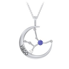 Engravable Virgo Constellation Necklace With Gemstone – Sterling Silver with Blue Sapphire and White Premium Zirconia