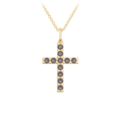 Medium Gemstone Cross Pendant – 18K Gold Plated Silver with Smokey Quartz
