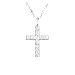 Medium Gemstone Cross Pendant in 925 Sterling Silver with Cubic Zirconia