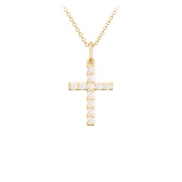 Small Gemstone Cross Pendant in 18K Gold Plated Silver with Cubic Zirconia