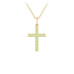 Small Gemstone Cross Pendant in 18K Gold Plated Silver with Peridot