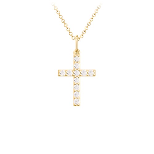Small Gemstone Cross Pendant – 18K Gold Plated Silver with Cubic Zirconia