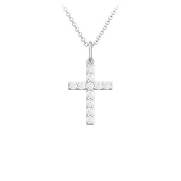 Small Gemstone Cross Pendant in 925 Sterling Silver with Cubic Zirconia