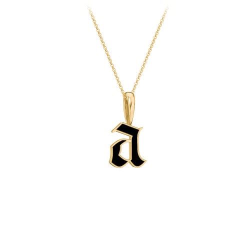 Enamel Gothic Initial Necklace – 10K Yellow Gold