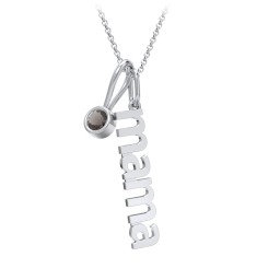 Modern Mama Necklace with Birthstone Charm in 925 Sterling Silver with Smokey Quartz