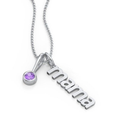 Modern Mama Necklace with Birthstone Charm – Sterling Silver with Amethyst