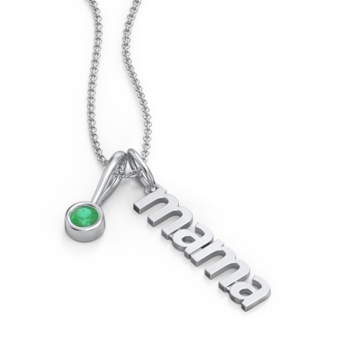Modern Mama Necklace with Birthstone Charm – Sterling Silver with Emerald
