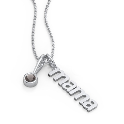 Modern Mama Necklace with Birthstone Charm – Sterling Silver with Smokey Quartz
