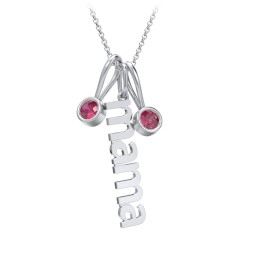 Modern Mama Necklace with 2 Birthstone Charms in 925 Sterling Silver with Ruby