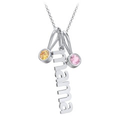 Modern Mama Necklace with 2 Birthstone Charms in 925 Sterling Silver with Citrine and Pink Tourmaline