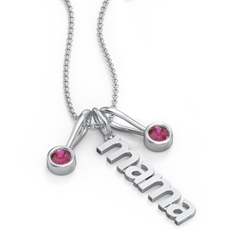 Modern Mama Necklace with 2 Birthstone Charms – Sterling Silver with Ruby
