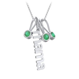 Modern Mama Necklace with 3 Birthstone Charms in 925 Sterling Silver with Emerald