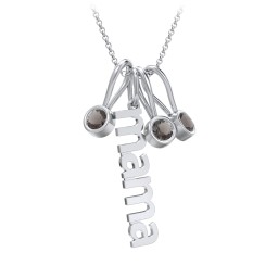 Modern Mama Necklace with 3 Birthstone Charms in 925 Sterling Silver with Smokey Quartz