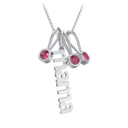 Modern Mama Necklace with 3 Birthstone Charms in 925 Sterling Silver with Ruby