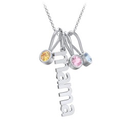 Modern Mama Necklace with 3 Birthstone Charms in 925 Sterling Silver with Citrine, Pink Tourmaline, and Blue Topaz