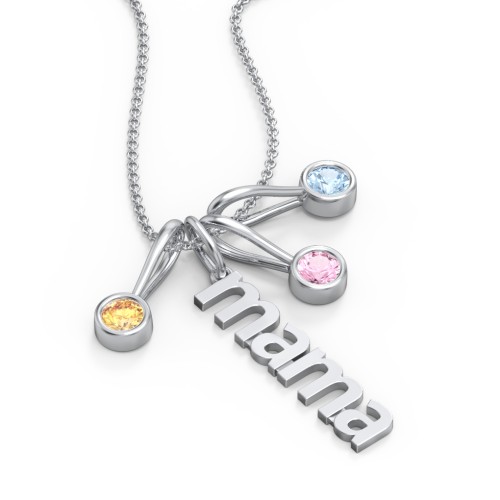 Modern Mama Necklace with 3 Birthstone Charms – Sterling Silver with Citrine, Pink Tourmaline, and Blue Topaz