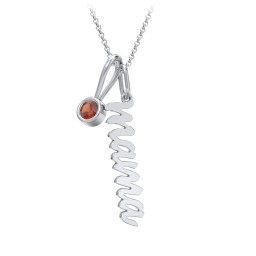 Script Mama Necklace with Birthstone Charm