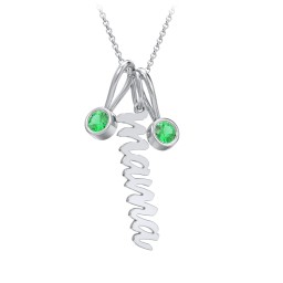 Script Mama Necklace with 2 Birthstone Charms