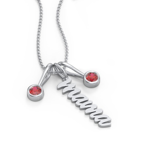 Script Mama Necklace with 2 Birthstone Charms