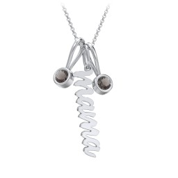 Script Mama Necklace with 2 Birthstone Charms in 925 Sterling Silver with Smokey Quartz