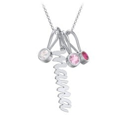 Script Mama Necklace with 3 Birthstone Charms