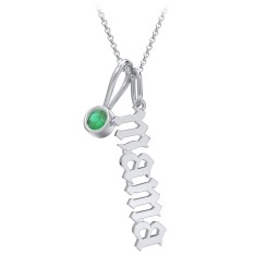 Gothic Mama Necklace with Birthstone Charm in 925 Sterling Silver with Emerald