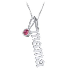 Gothic Mama Necklace with Birthstone Charm in 925 Sterling Silver with Ruby