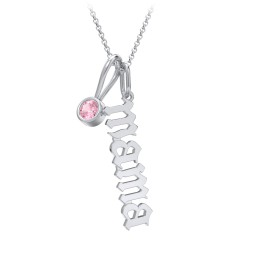 Gothic Mama Necklace with Birthstone Charm in 925 Sterling Silver with Pink Tourmaline
