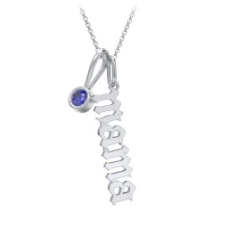 Gothic Mama Necklace with Birthstone Charm in 925 Sterling Silver with Blue Sapphire