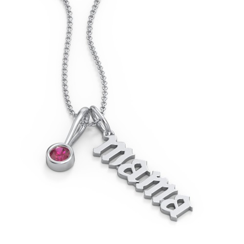 Gothic Mama Necklace with Birthstone Charm – Sterling Silver with Ruby